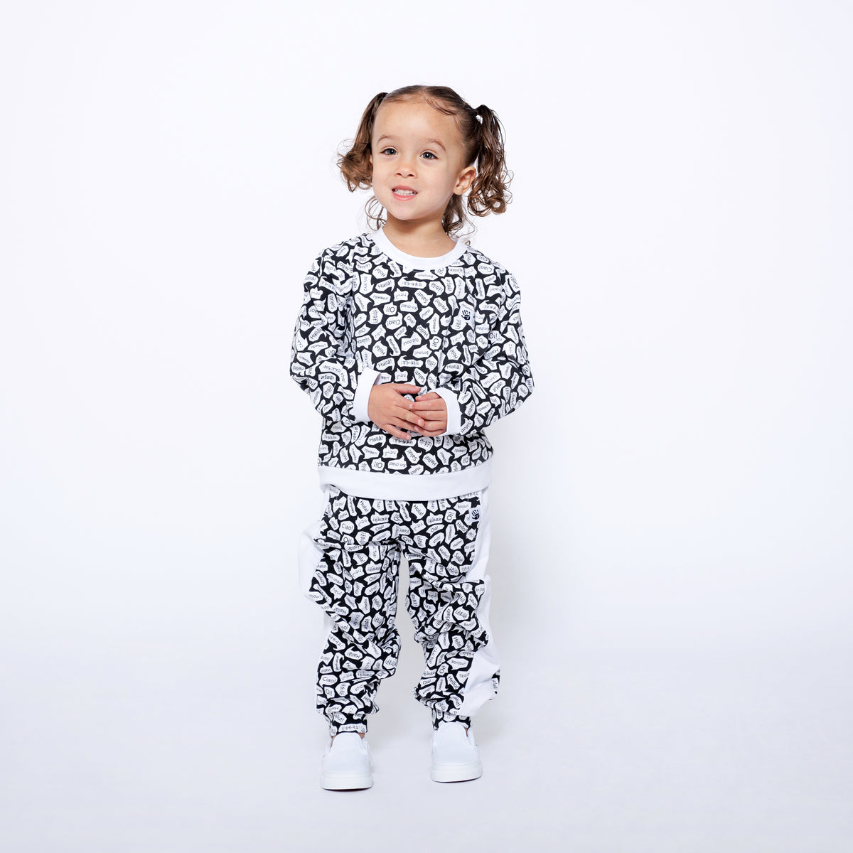 Mixed Up Clothing Kids Sweatshirt and Jogger Set Black/White/Hello