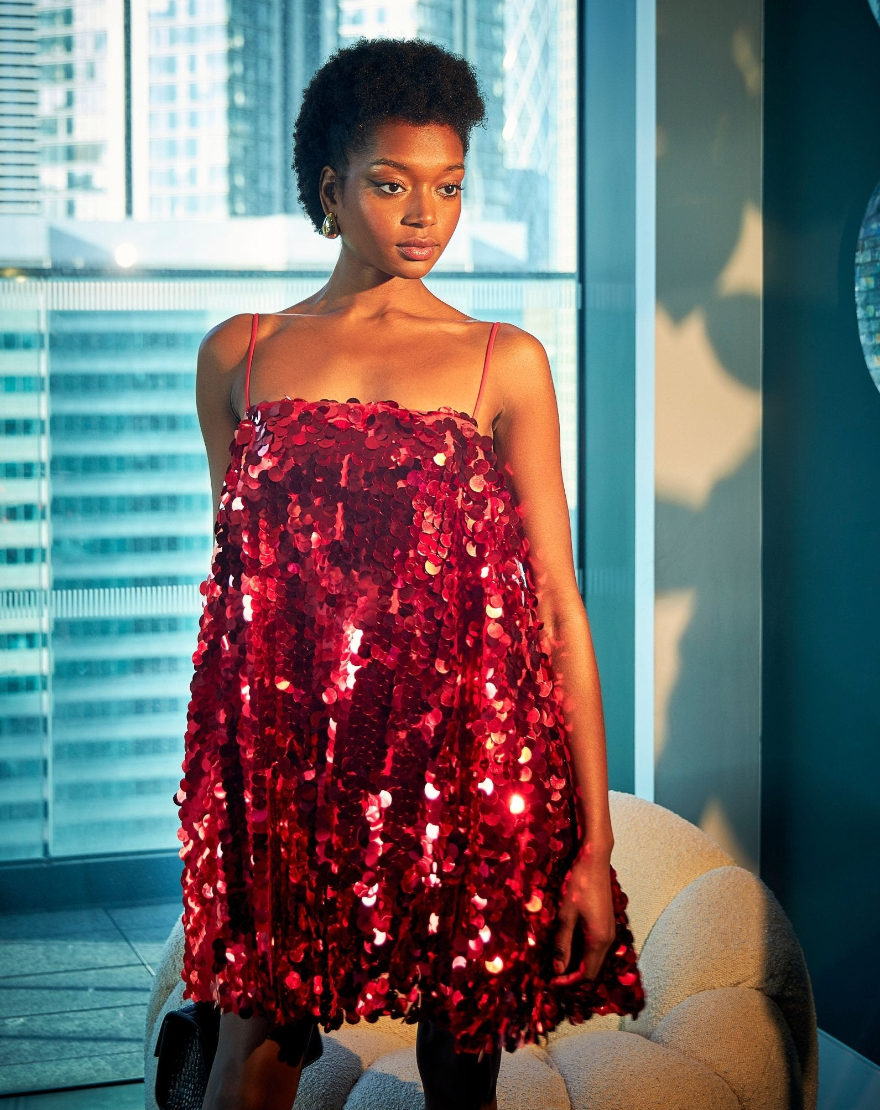 Red Sequin Mini Party Dress