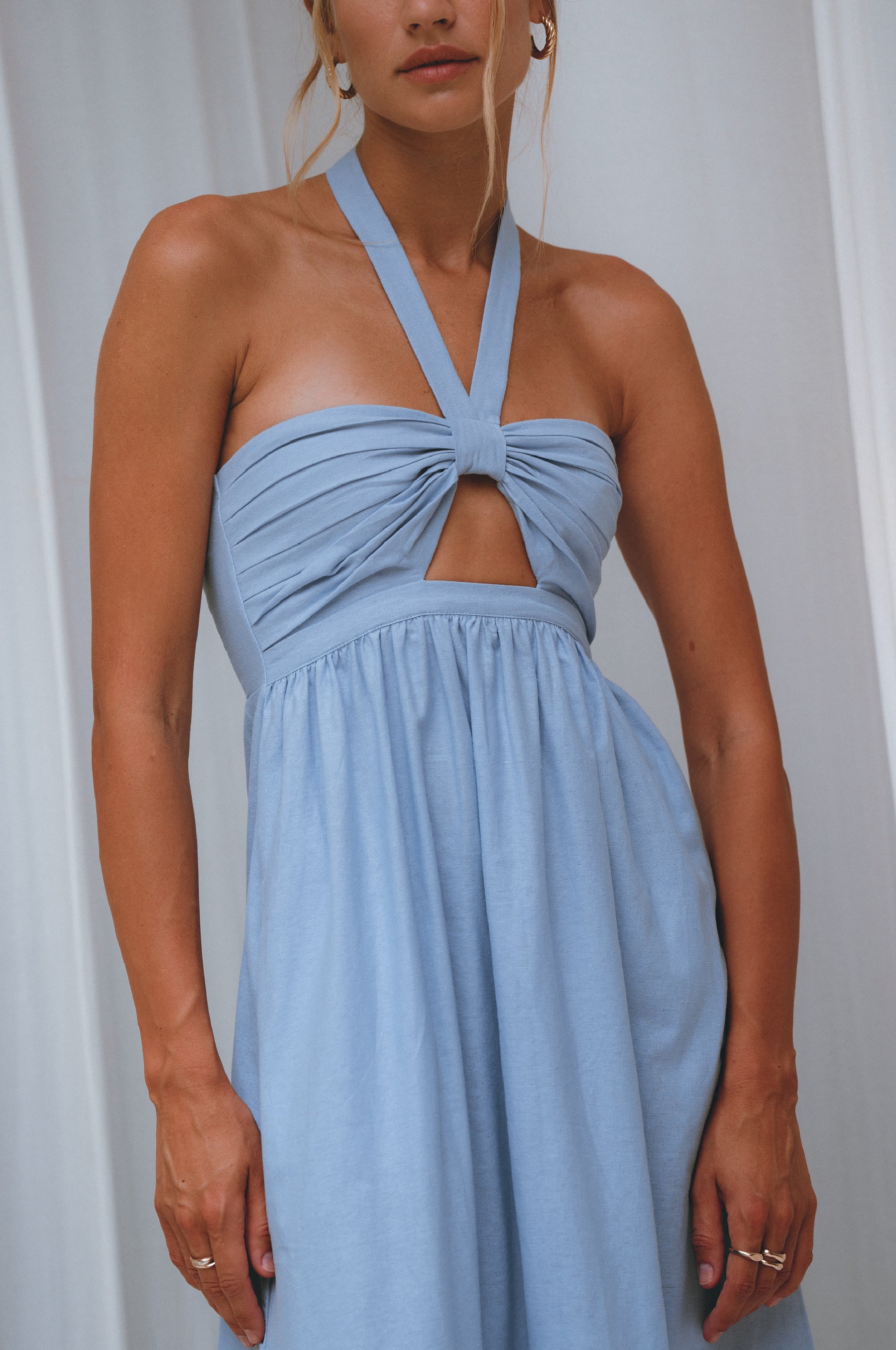 Penelope Halter Linen Maxi Dress - Crystal Blue