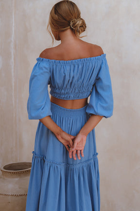 Annabelle Linen Cropped Top - Azure