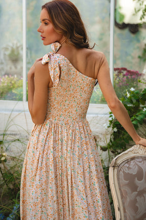 Sienna One-Shoulder Shirred Dress - Tuscan Sun