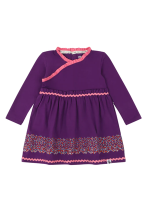 Mixed Up Clothing Girls Long Sleeve Ruffle Trim Dress Purple Multicolor