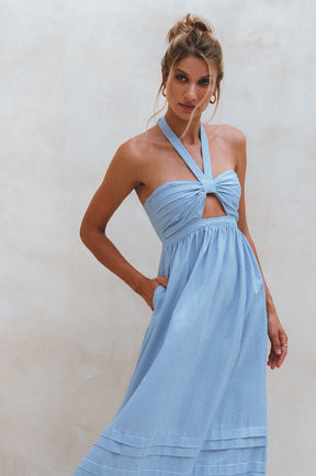 Penelope Halter Linen Maxi Dress - Crystal Blue