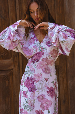 Ava Long Sleeve Ruffle Maxi Dress - Rose Peony