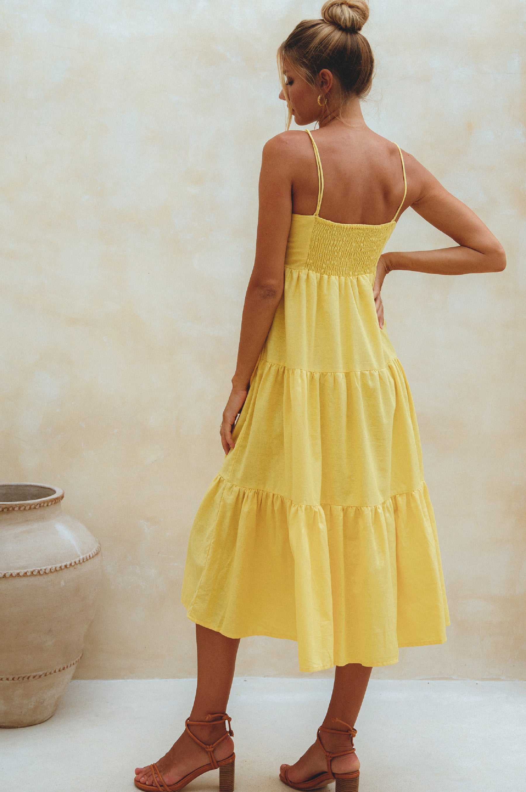 Rafaela Strappy Linen Midi Dress - Pineapple