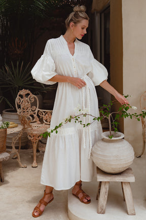 Oleana Puff Sleeve Maxi Dress - Off White