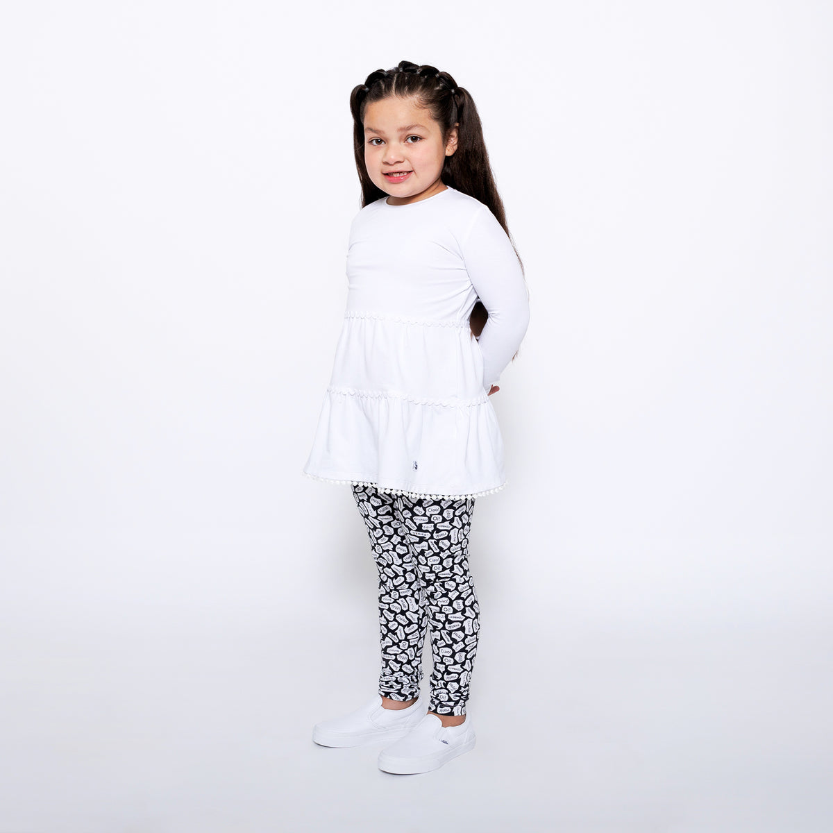 Mixed Up Clothing Girls Tiered Tunic and Legging Set White/Black/Hello