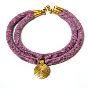 Beaded Necklace with Brass Pendant