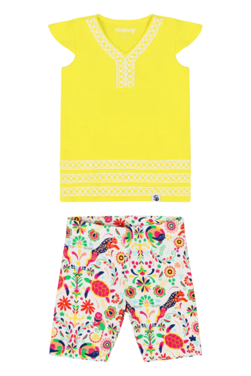 Mixed Up Clothing Girls Burda Tunic & Short Set - Blazing Yellow/Animal Arabesque