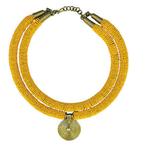 Beaded Necklace with Brass Pendant