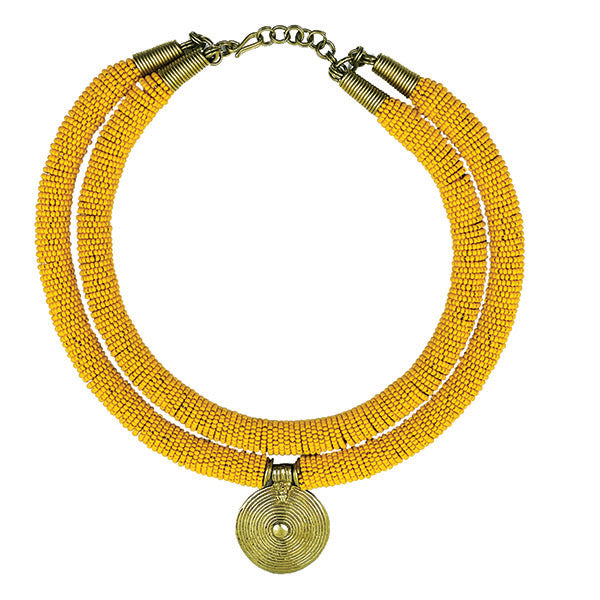 Beaded Necklace with Brass Pendant