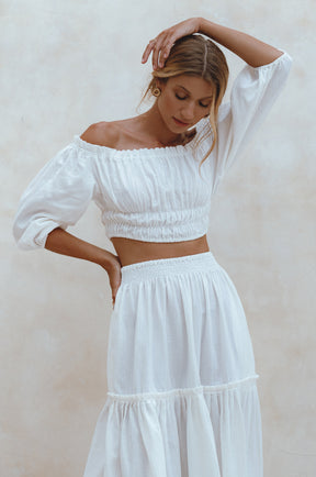 Annabelle Linen Cropped Top - White