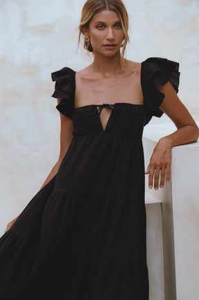 Nymph Bohemian Linen Maxi Dress - Black