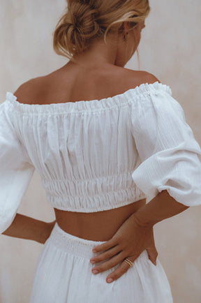 Annabelle Linen Cropped Top - White