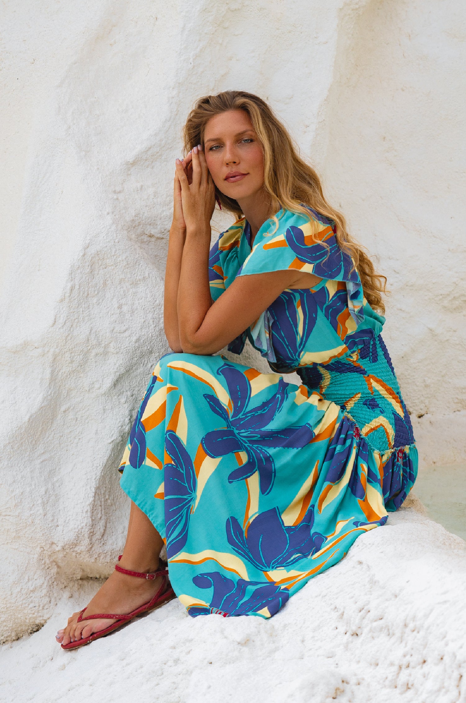 Sunshine Bohemian Midi Dress - Blue Hibiscus