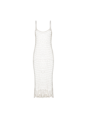 Marley Mesh Handmade Crochet Knit Dress - Stone white