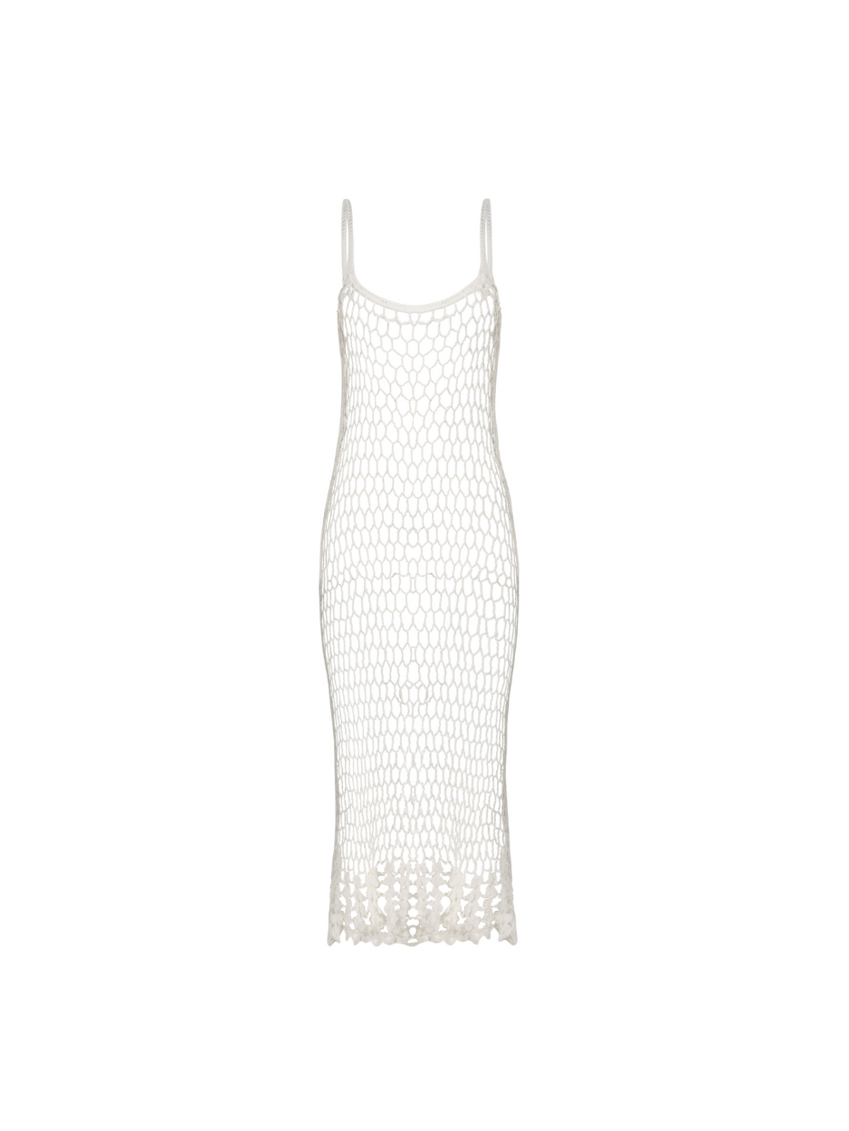 Marley Mesh Handmade Crochet Knit Dress - Stone white