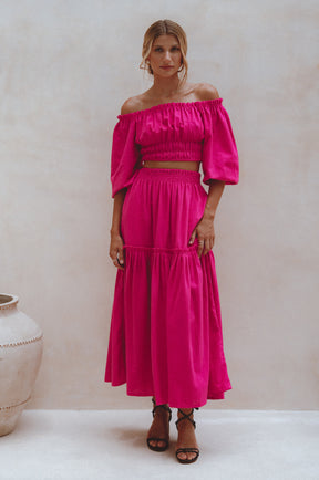 Annabelle Boho Linen Maxi Skirt - Magenta