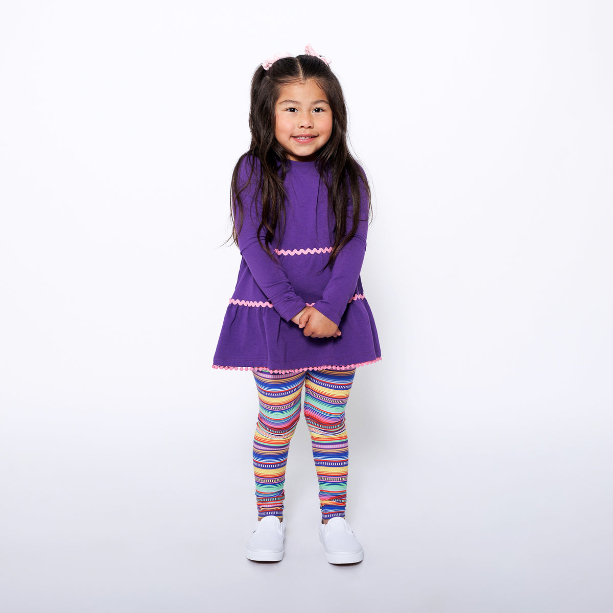 Mixed Up Clothing Girls Tiered Tunic and Legging Set Purple Multicolor Stripe