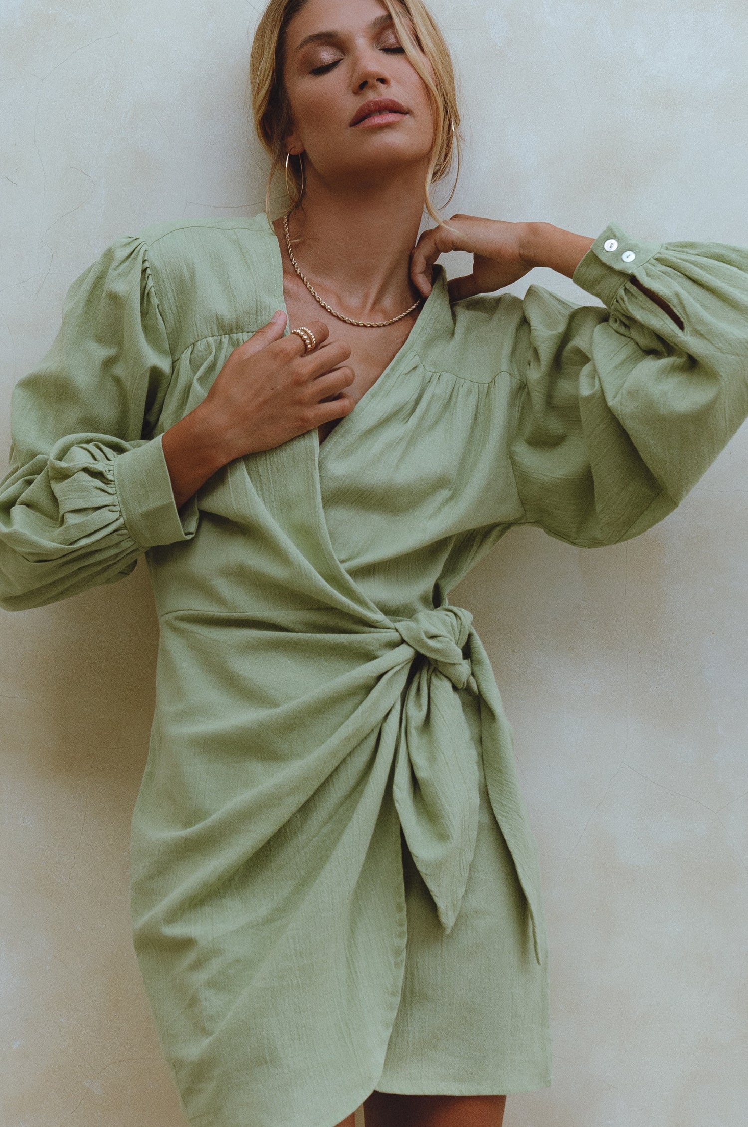 Ti Amo Linen Wrap Dress - Lime Sorbet