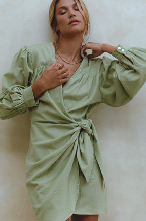 Ti Amo Linen Wrap Dress - Lime Sorbet