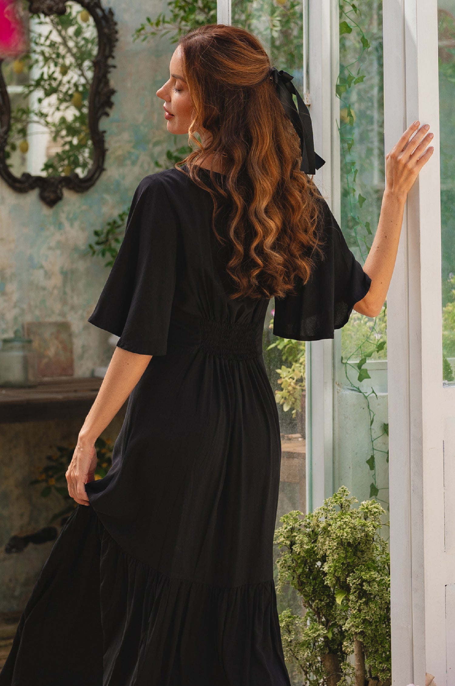 Donna Button Down Midi Dress - Black