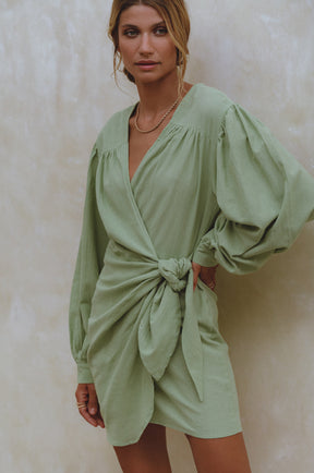 Ti Amo Linen Wrap Dress - Lime Sorbet