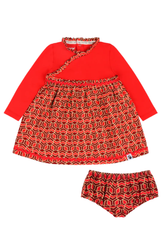 Mixed Up Clothing Long Sleeve Ruffle Trim Dress and Bloomer Set Red Multicolor