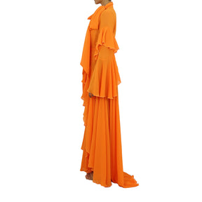 Korinne Deluxe Kaftan With Neck Tie-Neon Orange