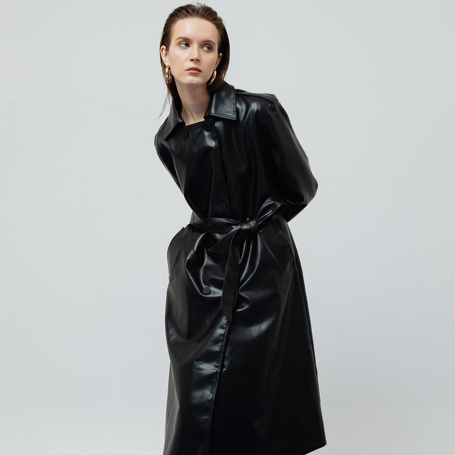 RAVEN LEATHER BLACK TRENCH COAT