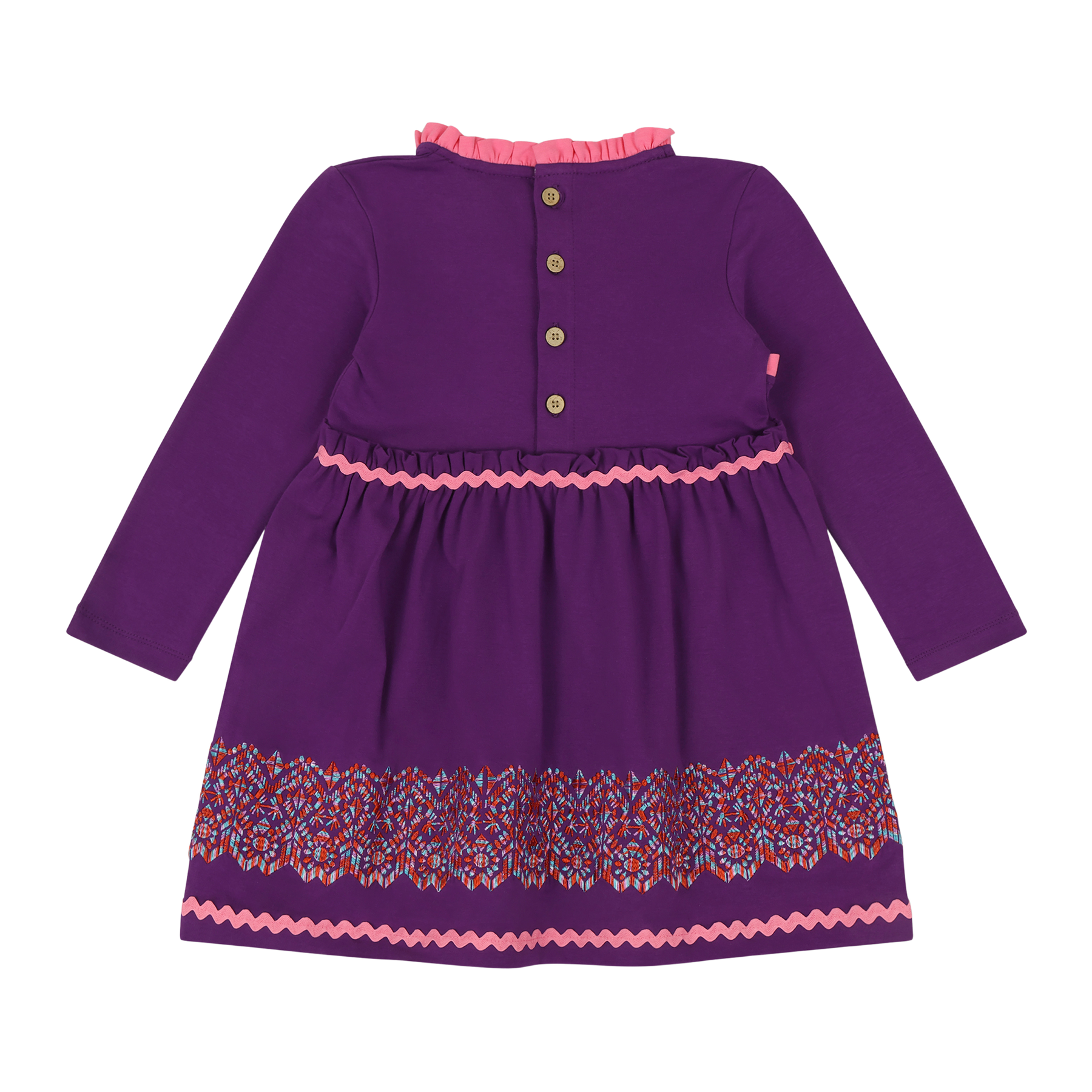 Mixed Up Clothing Girls Long Sleeve Ruffle Trim Dress Purple Multicolor