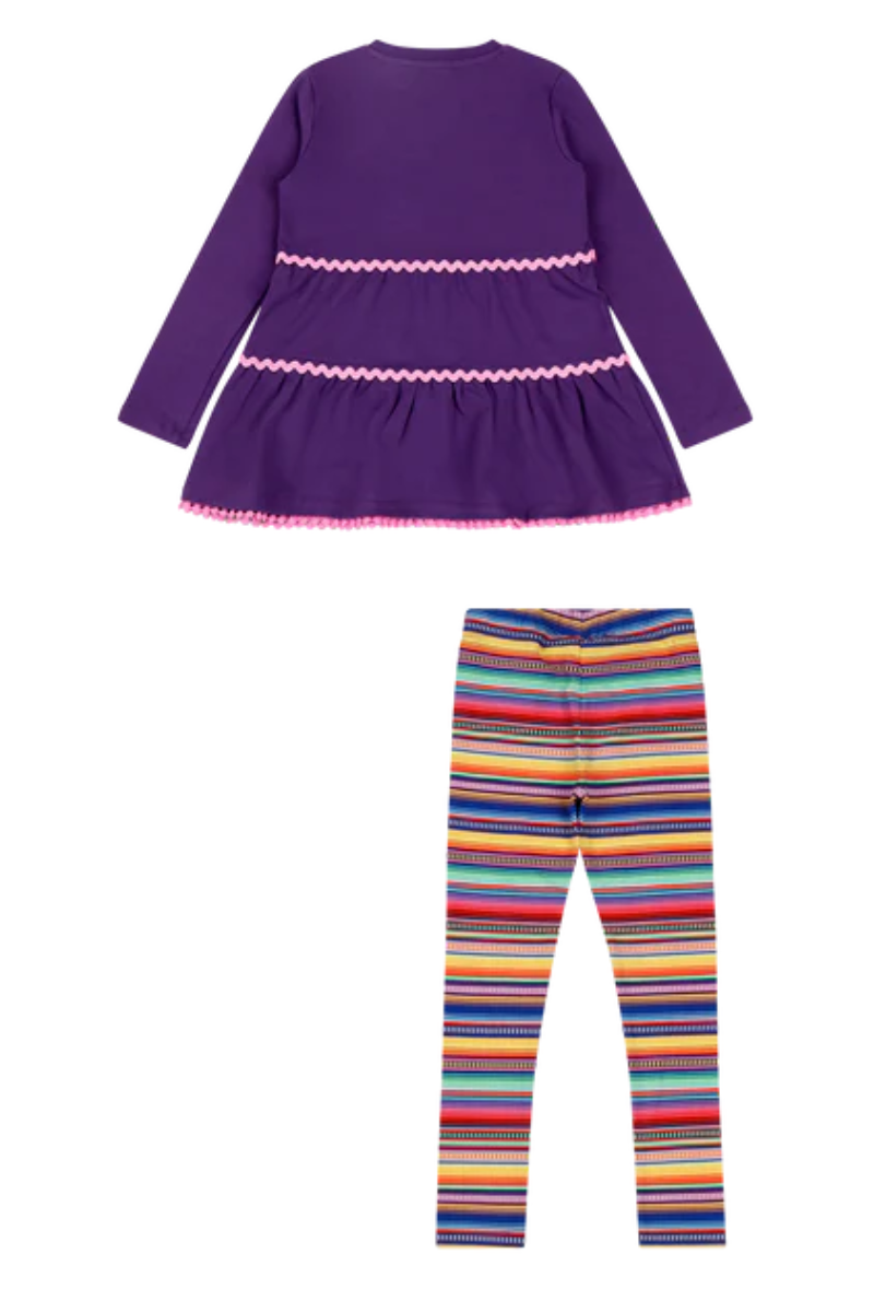 Mixed Up Clothing Girls Tiered Tunic and Legging Set Purple Multicolor Stripe