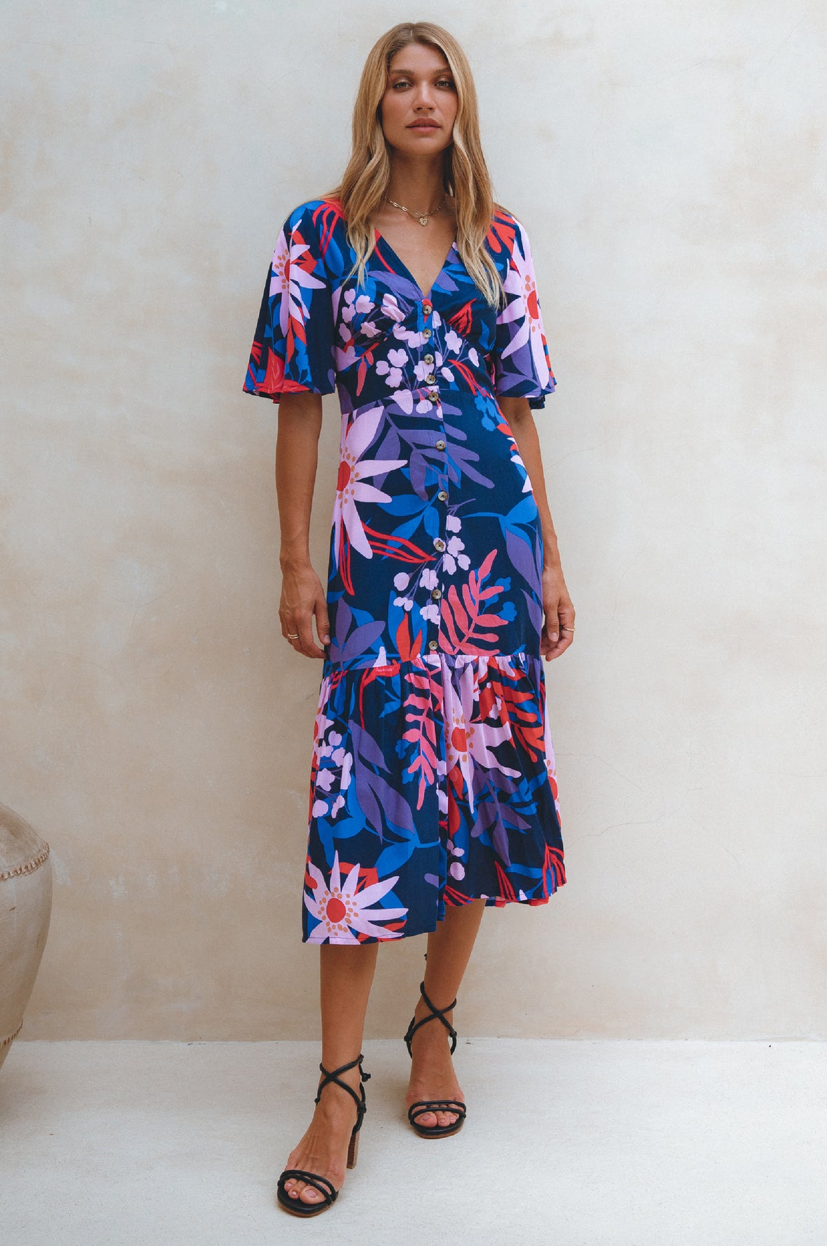 Donna Button Down Midi Dress - Tahiti