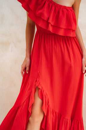 Guadalupe Ruffled Maxi Dress - Red