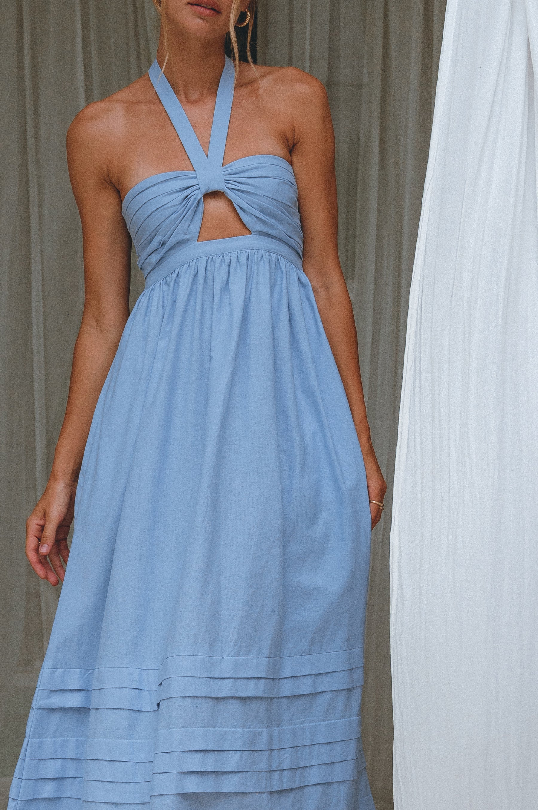 Penelope Halter Linen Maxi Dress - Crystal Blue