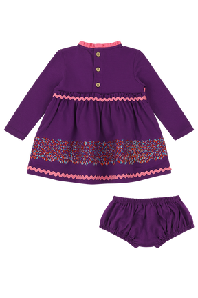 Mixed Up Clothing Long Sleeve Ruffle Trim Dress and Bloomer Set Purple Multicolor